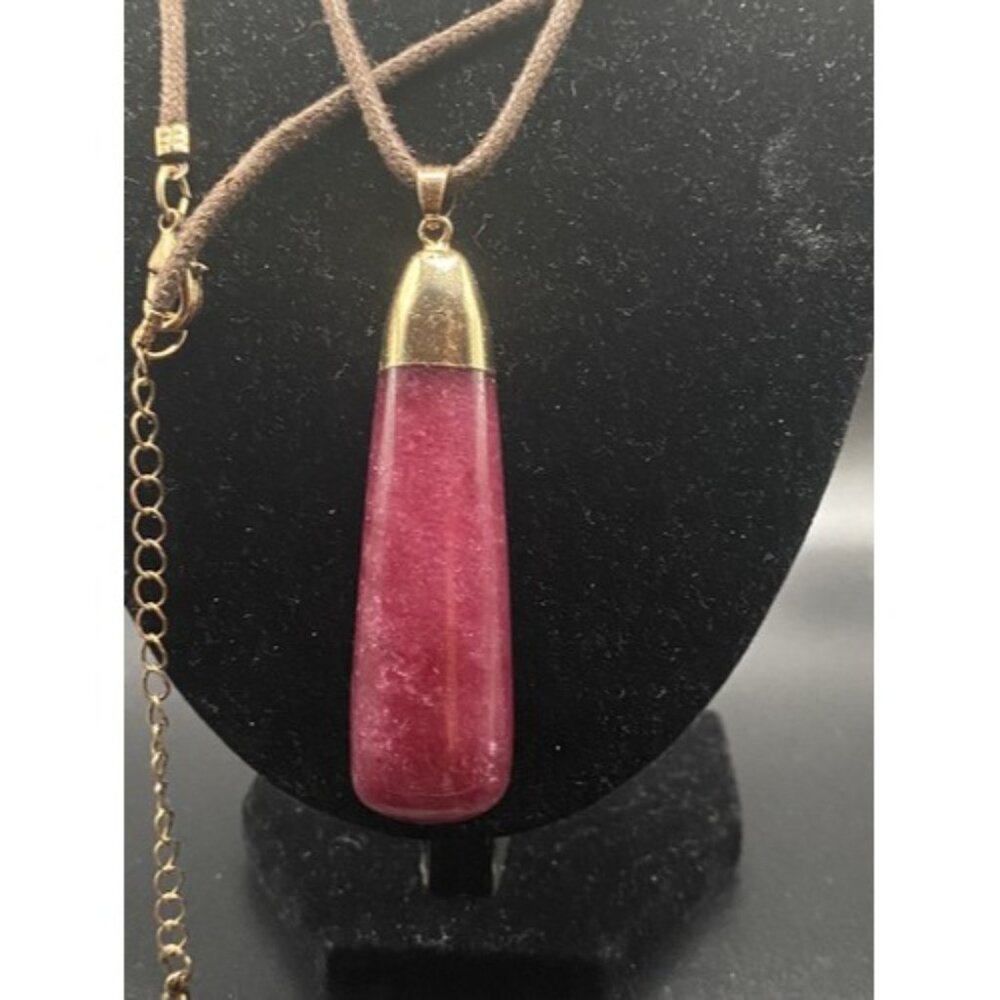 Necklace Large Dark Pink Dragon Vein Agate 26 Gram Teardrop Pendant Nylon Cord